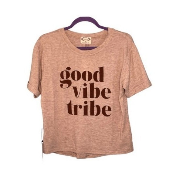 Mia Joy Joyfolie Good Vibe Tribe Graphic Tee Heather Oat Short Sleeve Crewneck X